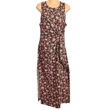 Sezane Rose Clair Floral Tie Waist Maxi Dress XL Black Pink Spring 24 NWT