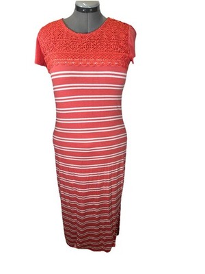 Womens Orange Long Soft Jersey Knit Dress Sz M Comfy Vacation Resort Lounge  | eBay