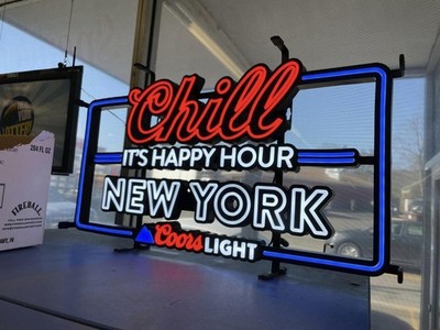 Coors Light Beer New York Chill Happy Hour 24'' Vivid LED Neon Sign With Dimmer