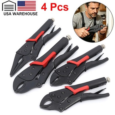 4-Piece Locking Pliers Set, 7/10 inch Curved Jaw Pliers 9 inch Long Nose Pliers