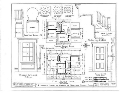 Photo:Aurora Ohio 1930s C R Howard House floor plan architectural drawing