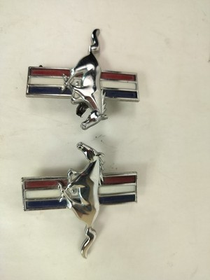 1994-2004 Ford Mustang 3'' Chrome Running Horse Tribar Fender Emblems Pair LH RH