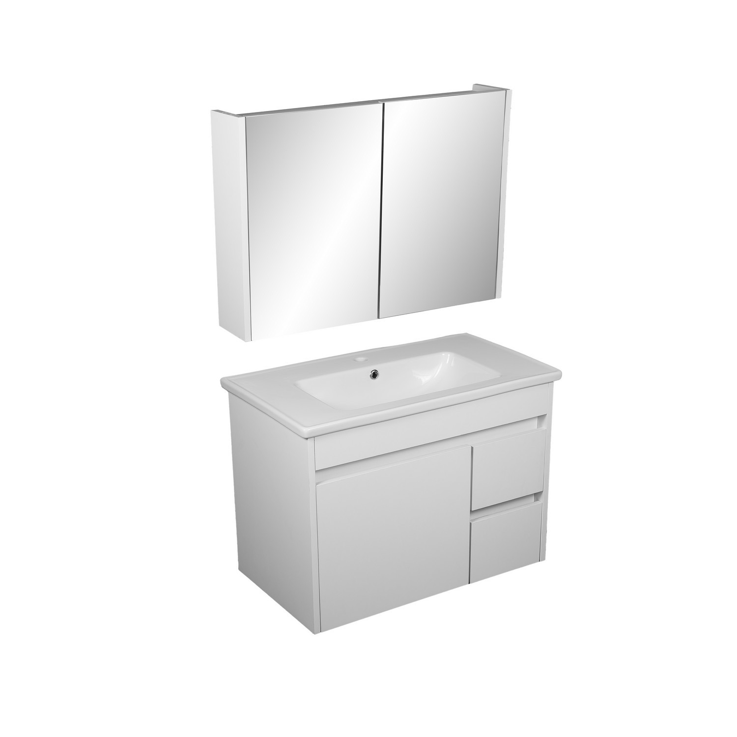 Meuble salle de bain complet avec miroir PETRA 80 cm suspendu blanc