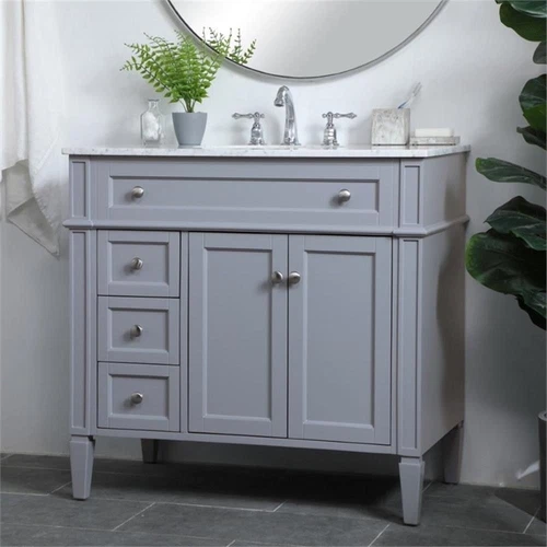 Elegant Decor Williams 36" Single Marble Top Bathroom Vanity in Gray - Picture 2 of 16