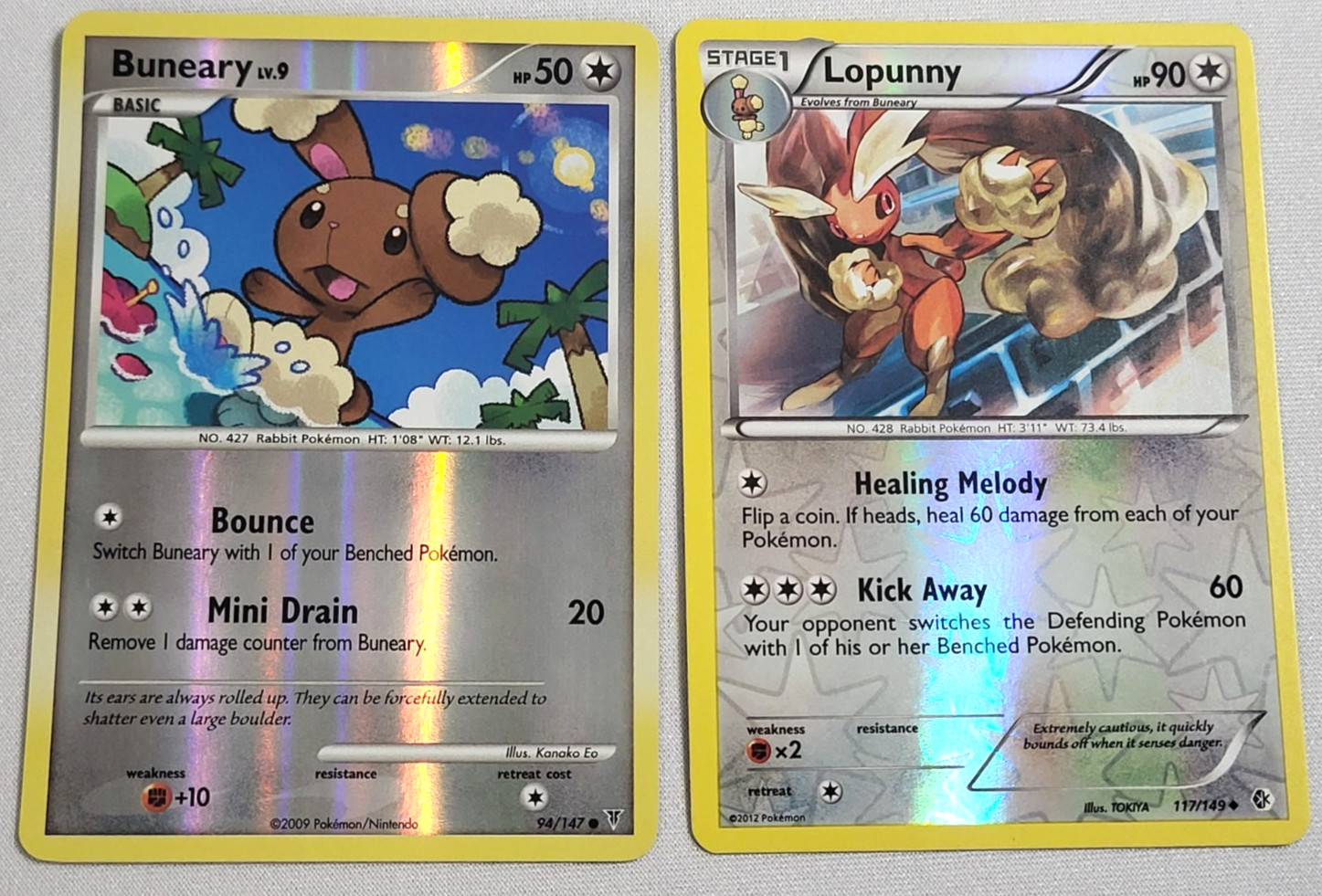 Pokemon TCG Buneary 94/147 & Lopunny Boundaries Crossed 117/149 Reverse Holo LP