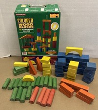 TootsieToy Colored Wooden Blocks, VTG 1998 Complete 65 Pieces Made in USA
