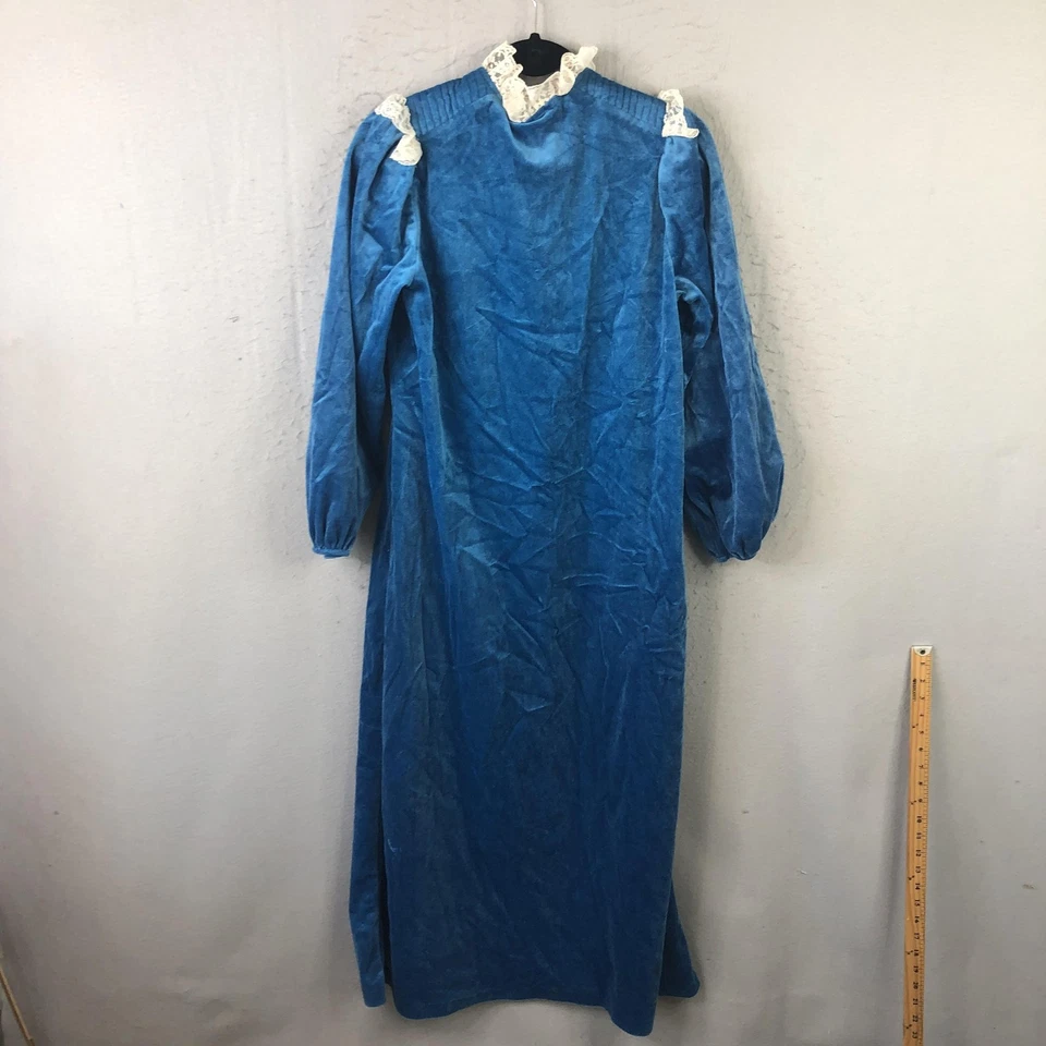 Camisón vintage Whispers para mujer mediano azul terciopelo encaje ribete cremallera hecho en EE. UU. Foto 2 de 4