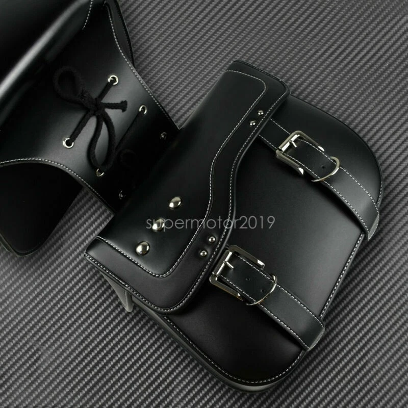 Motorcycle Saddle Bags Side Storage Bag Fit For Harley Honda Chopper Bobber - Image 4 of 4