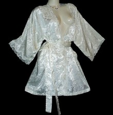 VTG VICTORIA'S SECRET ONE SZ BUST 52" DAZZLING IVORY SATIN BABYDOLL ROBE SWEET 