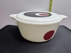 1971 Vintage Pyrex Moon Deco Casserole Dish 475 2.5 Qt White with Red Dot & LID