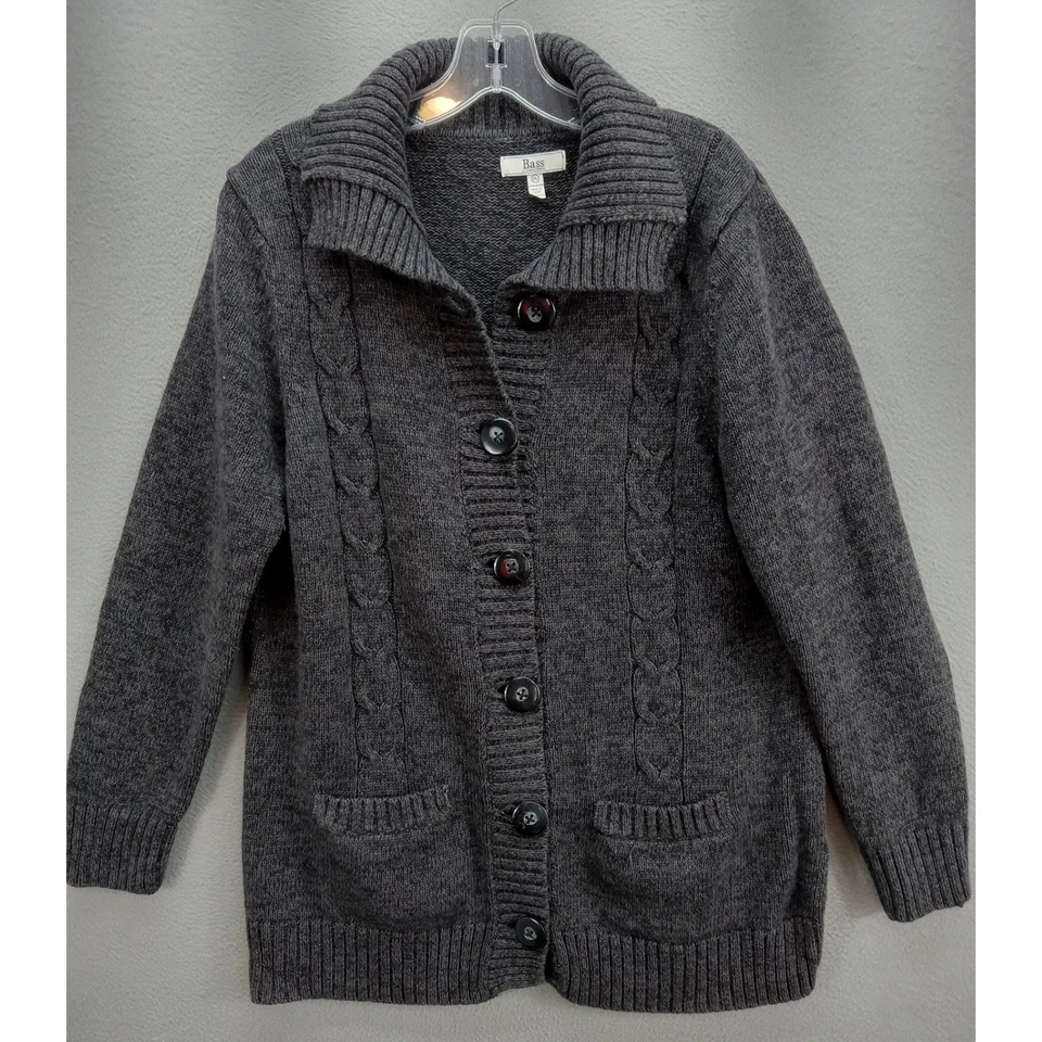 Cárdigan suéter tejido con botones delanteros Bass Cable para mujer talla XL gris algodón preppy Foto 3 de 4