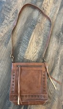 Women s Lucky Brand Carmel Brown Leather Studded Crossbody Purse