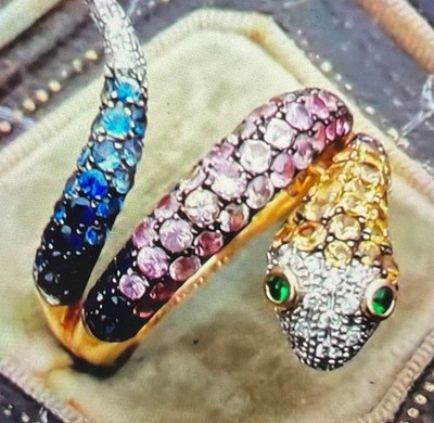 Anaconda Gold Plated Coiled Green Eyed Cobra Snake Ring Size 8.5 Python CZ