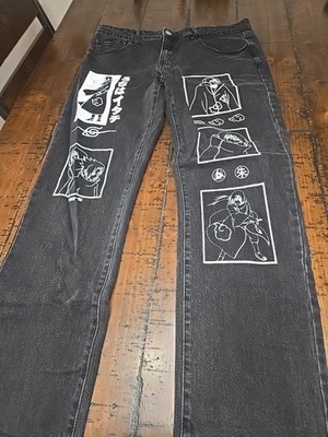 Naruto Hypland Denim Jeans 36X30 Sasuke  And Itachi Uchiha Black Dark Wash
