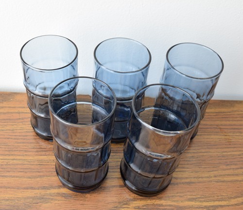 Set of 5 Libbey BAMBOO BASH Blue Optic Drink Glass Tiki Barware Tumbler 5-1/4" H - Picture 7 of 10