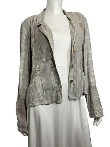 Citron Santa Monica Medium Top Moon & Stars Patchwork Shirt Jacket Gray Rayon - Picture 4 of 9