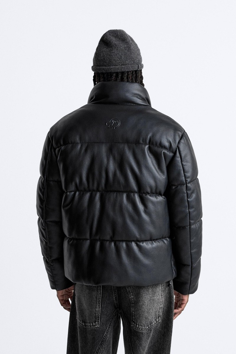 New Zara Faux Leather Puffer Jacket Black 8281/420 S bomber New Zara Faux Leather Puffer Jacket Black 8281/420 S bomber