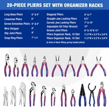 WORKPRO Pliers Set 20Piece Full Assortment of Pliers w/2pk Pliers Organizer Rack