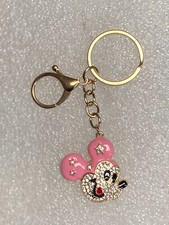 Metallic Gold Tone Rhinestone Mickey Mouse Face Bag Charm / Keychain Style 3