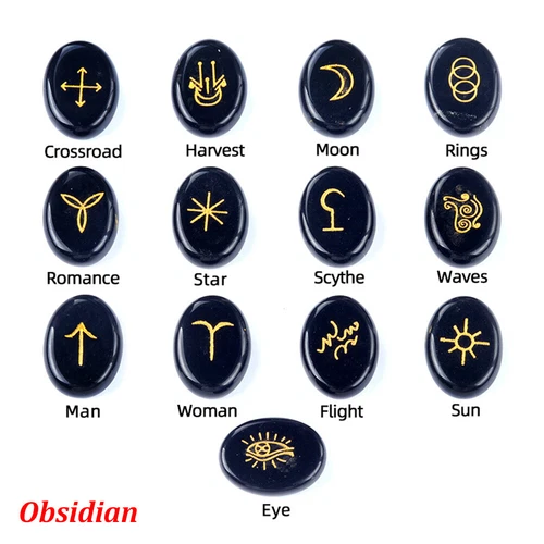 13 Stck. Kristall Hexen Runen Stein Set Graviert Rune Symbol Meditation Wahrsagung - Bild 19 von 22