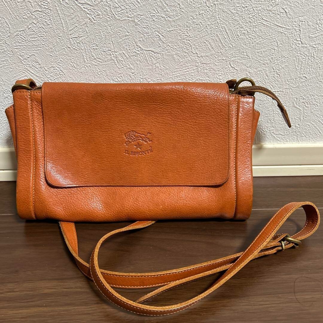 IL BISONTE Shoulder Bag Crossbody Bag color Brown Leather USED