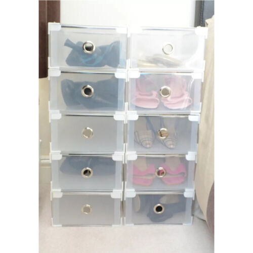 10X Clear Plastic Shoe Storage Boxes Drawer Stackable Foldable Organiser Durable - Picture 4 of 15