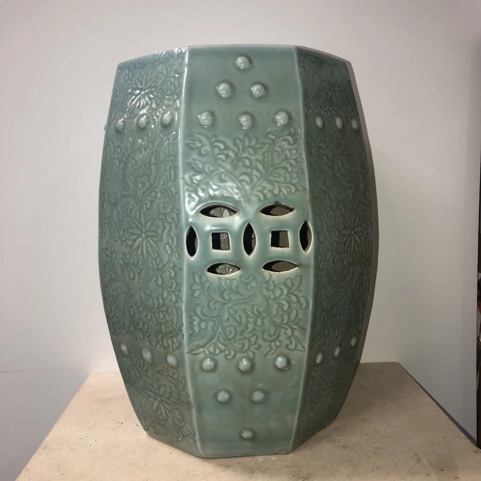 Asiento de jardín octogonal Celadon chino antiguo/vintage altura: 17 1/2" Foto 2 de 4