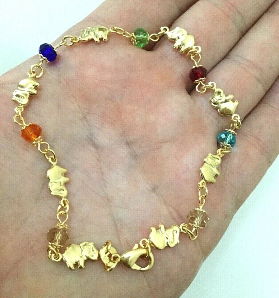 ORO 18K RELLENO ELEFANTE SUERTE DINERO TOBILLERA 10"/TOBILLERA ELEFANTE 10"- ANK1499 Foto 3 de 4