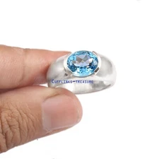 Natural Blue topaz Gemstone with 925 sterling Silver Ring For Men's #887