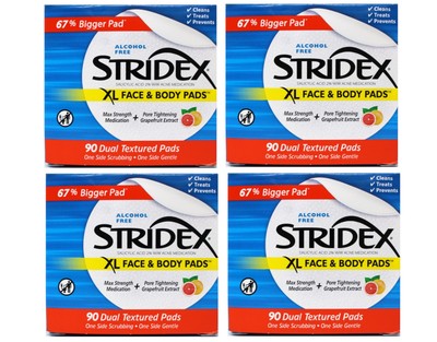 4 Pack Stridex XL Acne Pads 90 Ct Face & Body, Salicylic Acid, Alcohol Free