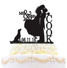 Family Wedding Cake Topper Bride and Groom Personalized with Pet Dogs Cats
