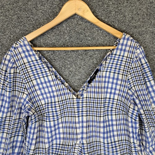 Piper Womens Midi Dress Size 12 Blue Check V-Neck - Picture 3 of 10