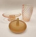 Pink Depression Glass Trinket Dish-Drinking Glass-Ring Holder-Bathroom Ensemble