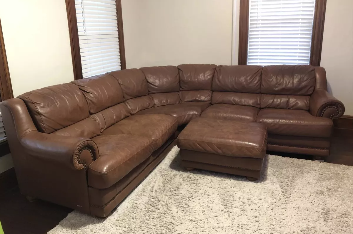 6 Piece Natuzzi Brown Leather Sectional