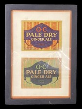 2 Vintage O-C Pale Ginger Ale Chicago Advertising Golden Labels Framed