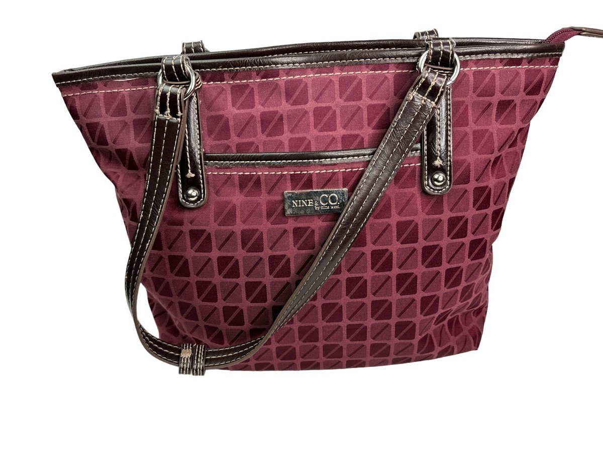 Nine Co Nine West Burgundy Canvas with Faux Leather Handle Handbag  Pockets