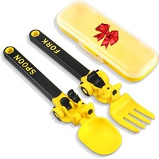 Construction Toddler Utensils Yellow Fork Spoon Set for Kids Baby Meals