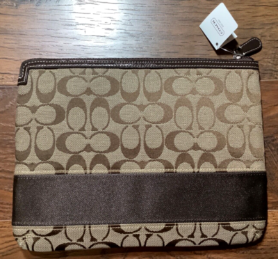 Coach Signature Stripe Padded Tablet Sleeve iPad Case F61716 Khaki