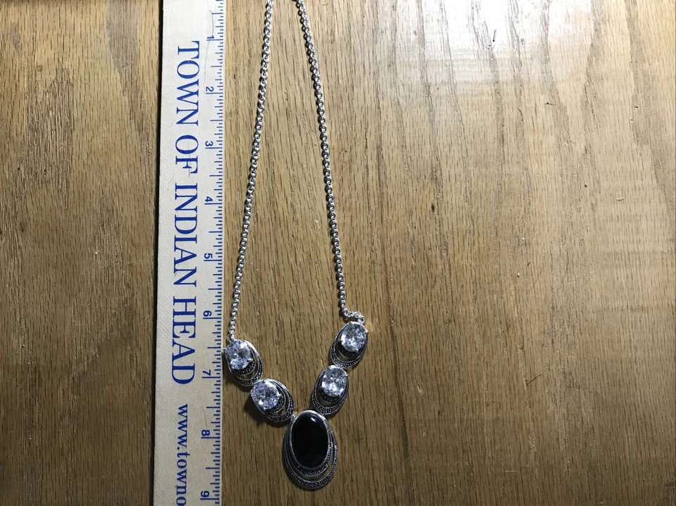 NUEVO COLLAR LE VIEUX ÓNIX NEGRO Y CUARZO TRANSPARENTE CON MARCASITA con etiquetas Foto 3 de 4