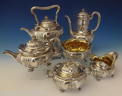 Tiffany and Co Sterling Silver Tea Set w/ Chrysanthemums 6pc One