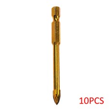 10x Hex Shank Titanium Ceramic Tile Marble Glass Drill Bit Cross Spear Head 6mm