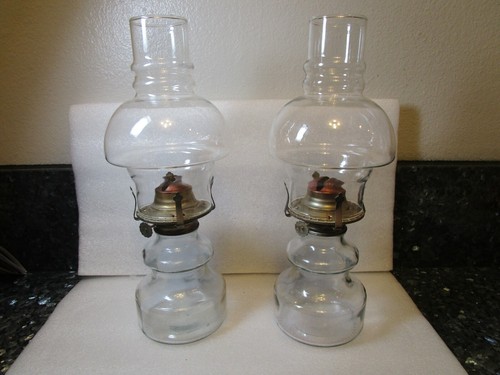 Vintage 2er Set elegante 12 1/2" klare Blase Glas Öllampe Petroleum/Öl