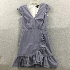 J. Crew Dress Women’s Size 0 Blue White Gingham Faux Wrap Ruffle Lined