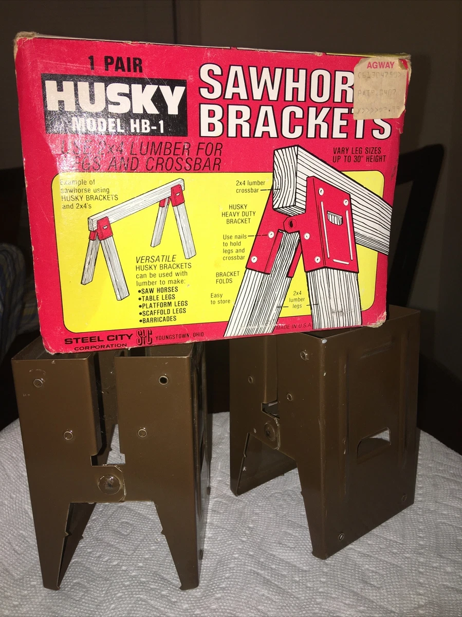 VTG HUSKY Sawhorse Brackets 1 Pair Husky Model HB 1 Uses 2x4 Lumber For Legs NEW