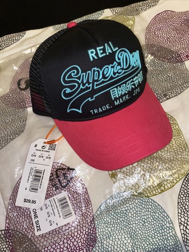 NWT SuperDry Hat Fluro Pink Teal Mesh 