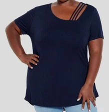 AVENUE Women's Blue V Cut Out Short Sleeve Top Size 18