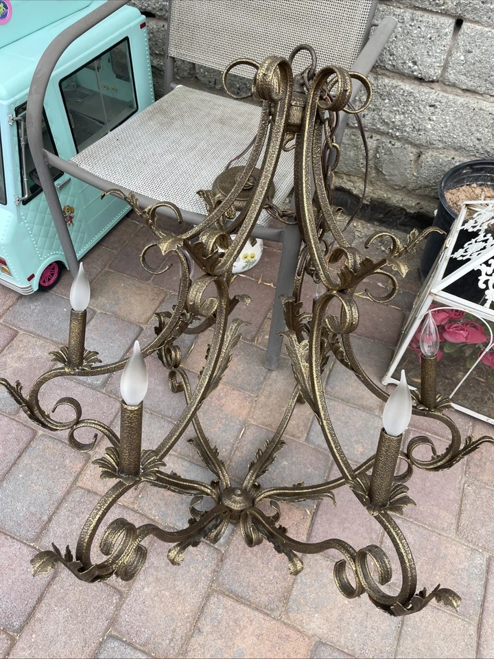 Vintage Luminaire Large Wrought Iron 6 Light Chandelier  32"X36" - Image 2 of 4