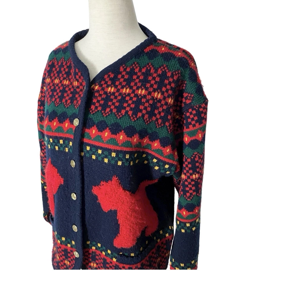 VINTAGE TALLY HO Scottish Terrier Dog Christmas Cardigan Medium Granny Retro - Image 4 of 4