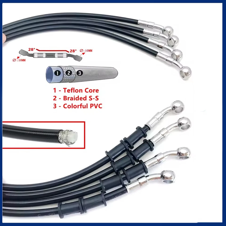 Tubo de manguera de aceite de embrague de freno de motocicleta trenzado hidráulico negro 80 cm 31,5" Foto 4 de 4