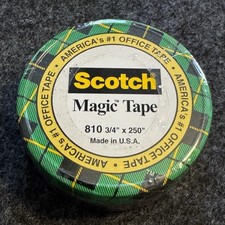 Vintage NOS Scotch Magic Tape Green Plaid Metal Tin Made In USA SEALED